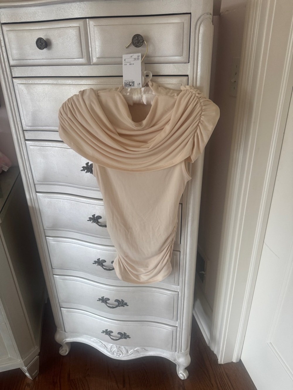 H&M Cream Draped Cowl Neck Blouse